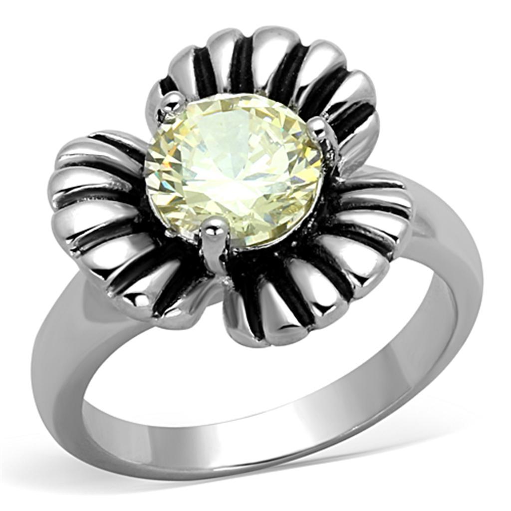 JCE598 Rhodium Brass Ring with AAA Grade CZ  in Citrine Yellow