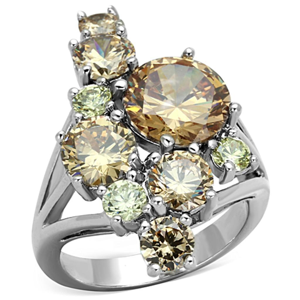 JCE600 Rhodium Brass Ring with AAA Grade CZ  in Multi Color