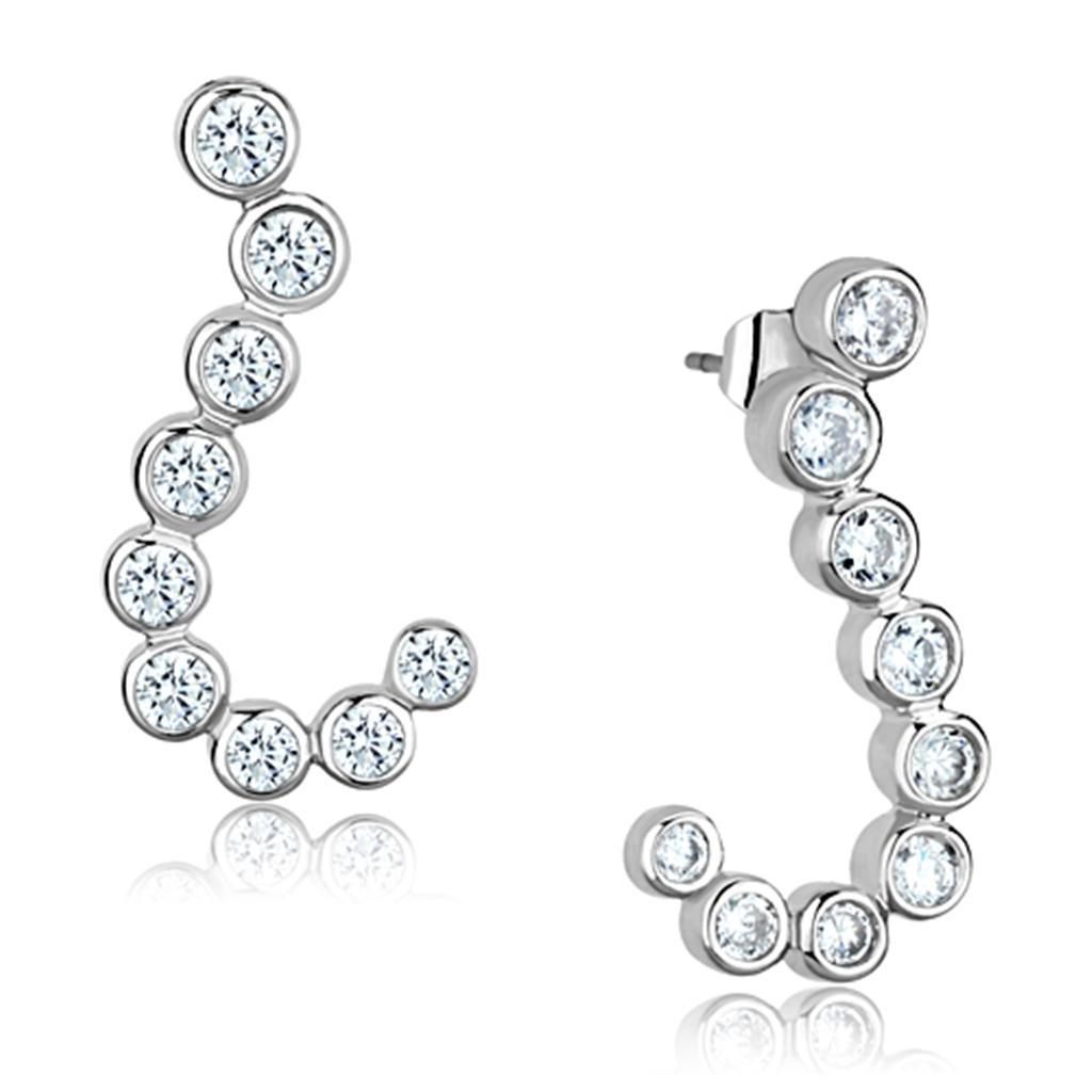 JCE624 Rhodium Brass Earrings with AAA Grade CZ  in Clear