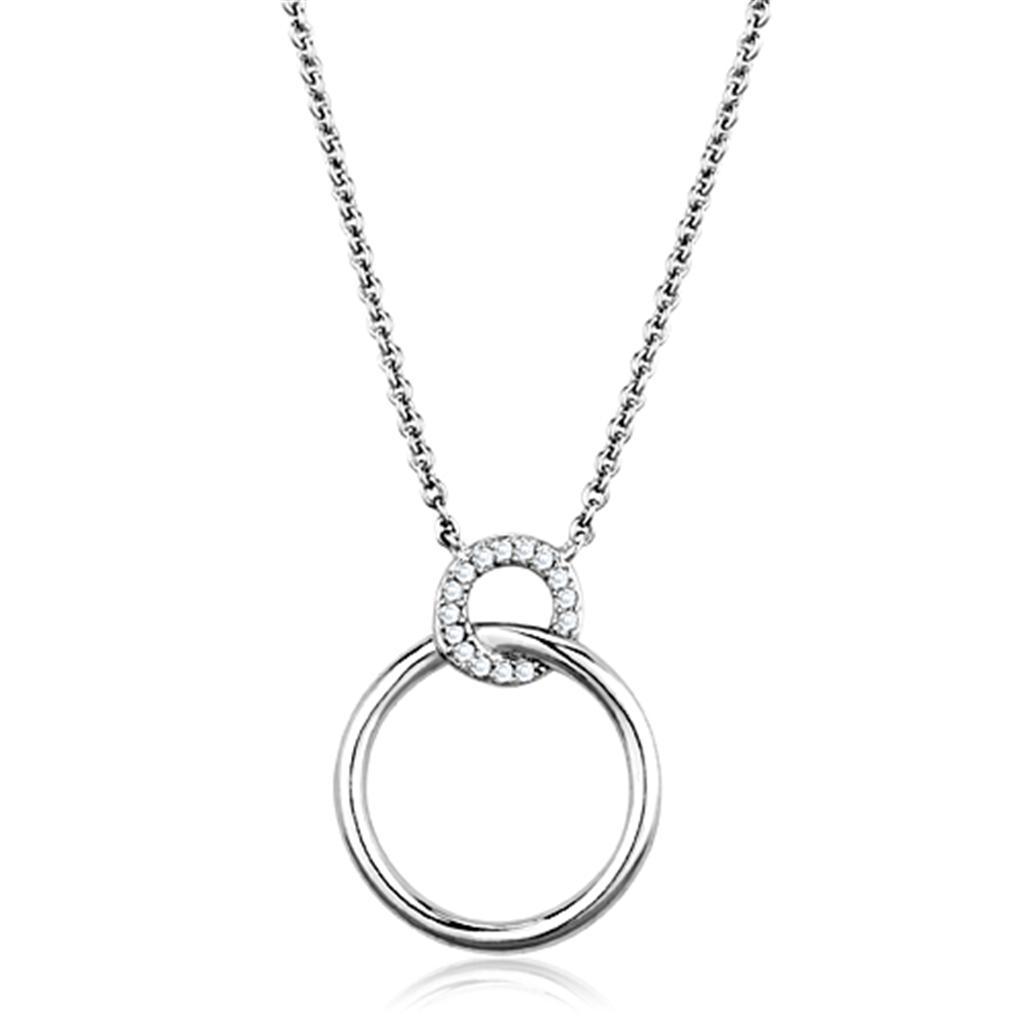 JCE717 Rhodium Brass Necklace with AAA Grade CZ in Clear