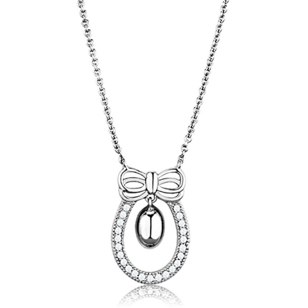 JCE718 Rhodium Brass Necklace with AAA Grade CZ in Clear