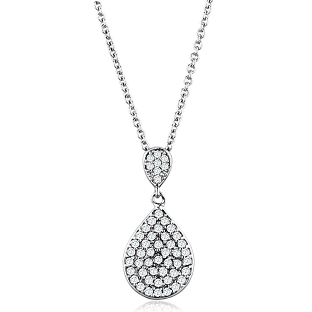 JCE720 Rhodium Brass Necklace with AAA Grade CZ in Clear