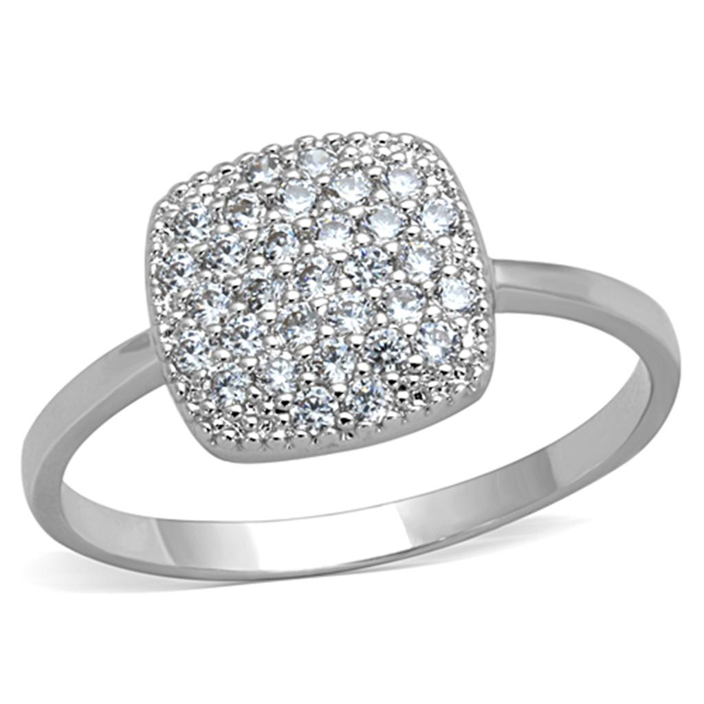 JCE728 Rhodium Brass Ring with AAA Grade CZ  in Clear