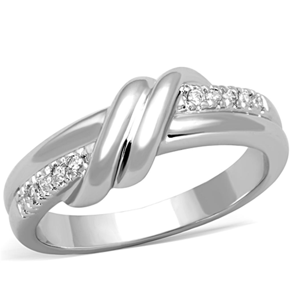 JCE741 Rhodium Brass Ring with AAA Grade CZ in Clear