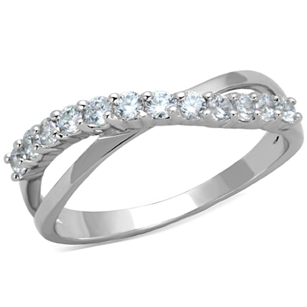 JCE742 Rhodium Brass Ring with AAA Grade CZ in Clear