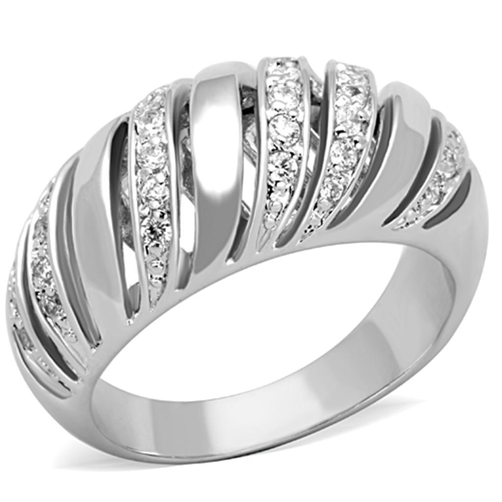 JCE743 Rhodium Brass Ring with AAA Grade CZ in Clear