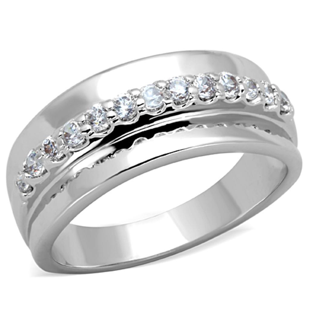 JCE748 Rhodium Brass Ring with AAA Grade CZ in Clear