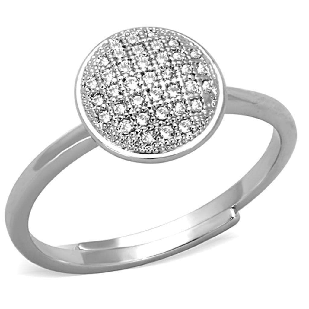 JCE749 Rhodium Brass Ring with AAA Grade CZ in Clear