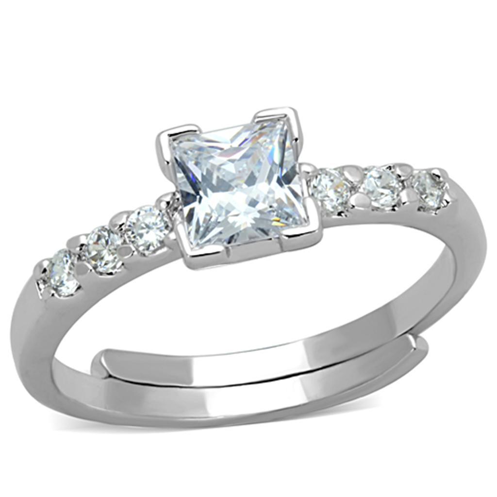 JCE751 Rhodium Brass Ring with AAA Grade CZ in Clear