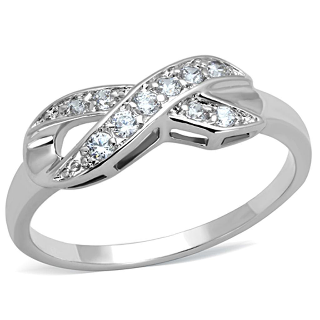 JCE757 Rhodium Brass Ring with AAA Grade CZ in Clear