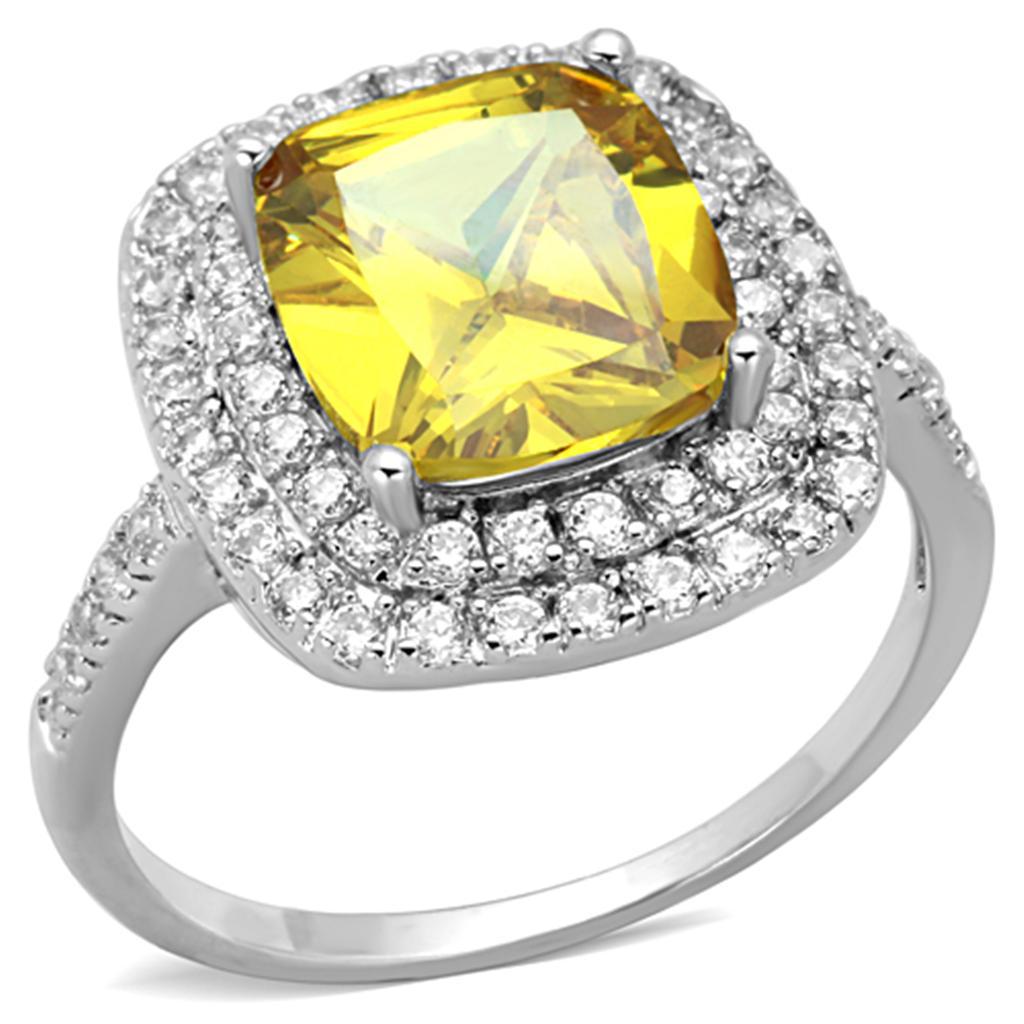 JCE760 Rhodium Brass Ring with AAA Grade CZ in Topaz