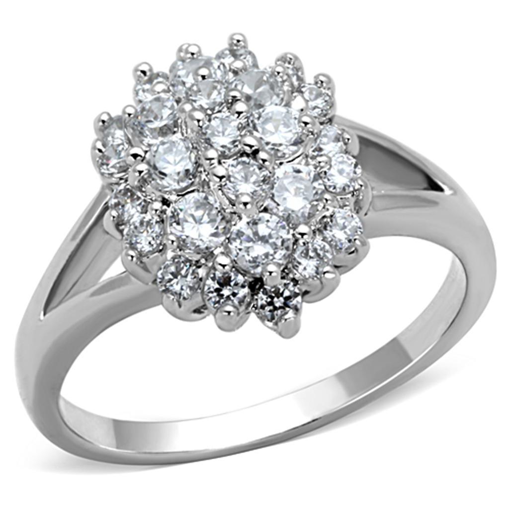 JCE772 Rhodium Brass Ring with AAA Grade CZ  in Clear