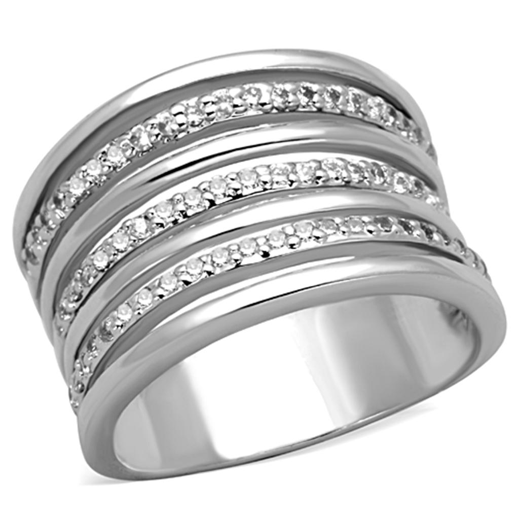 JCE791 Rhodium Brass Ring with AAA Grade CZ  in Clear