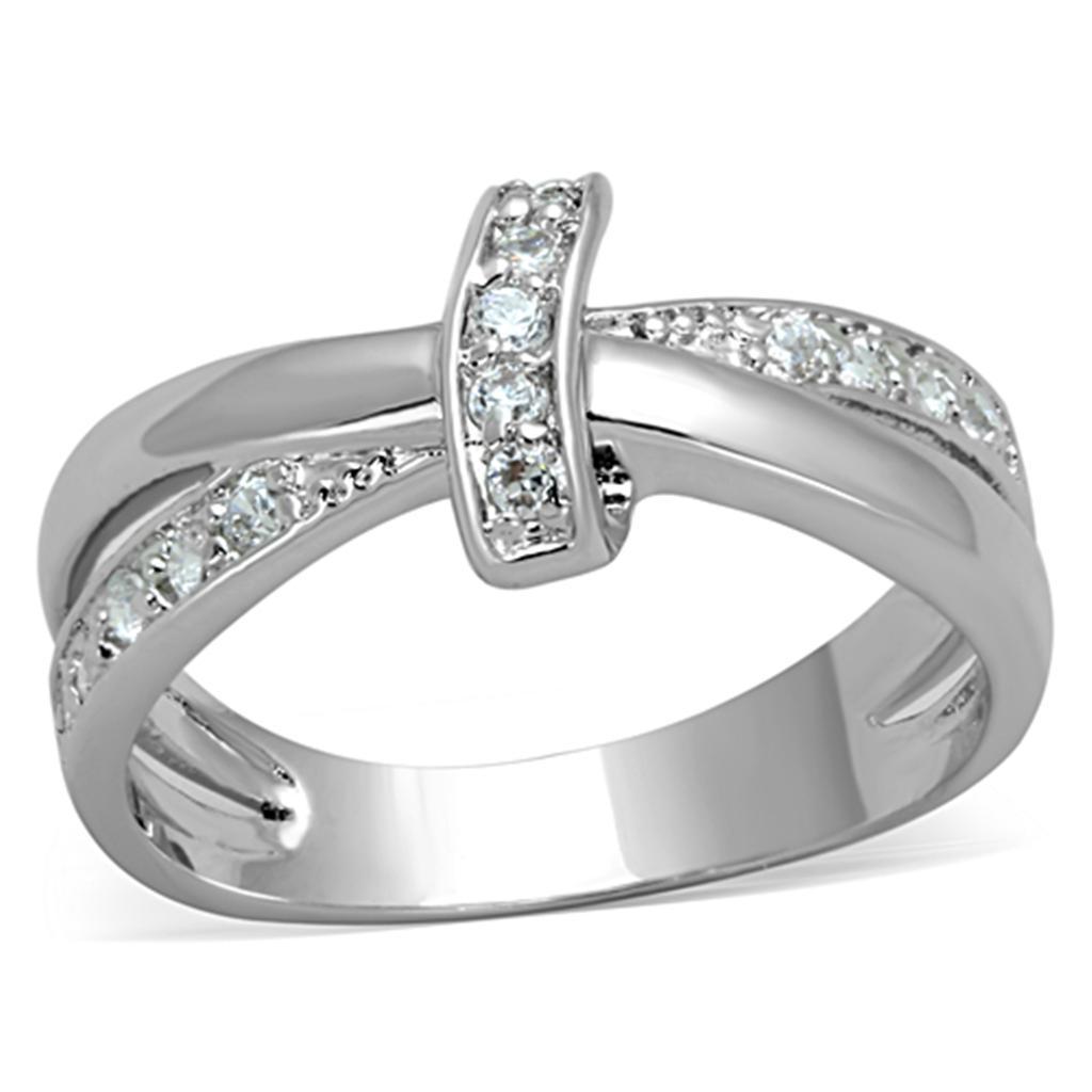 JCE819 Rhodium Brass Ring with AAA Grade CZ in Clear