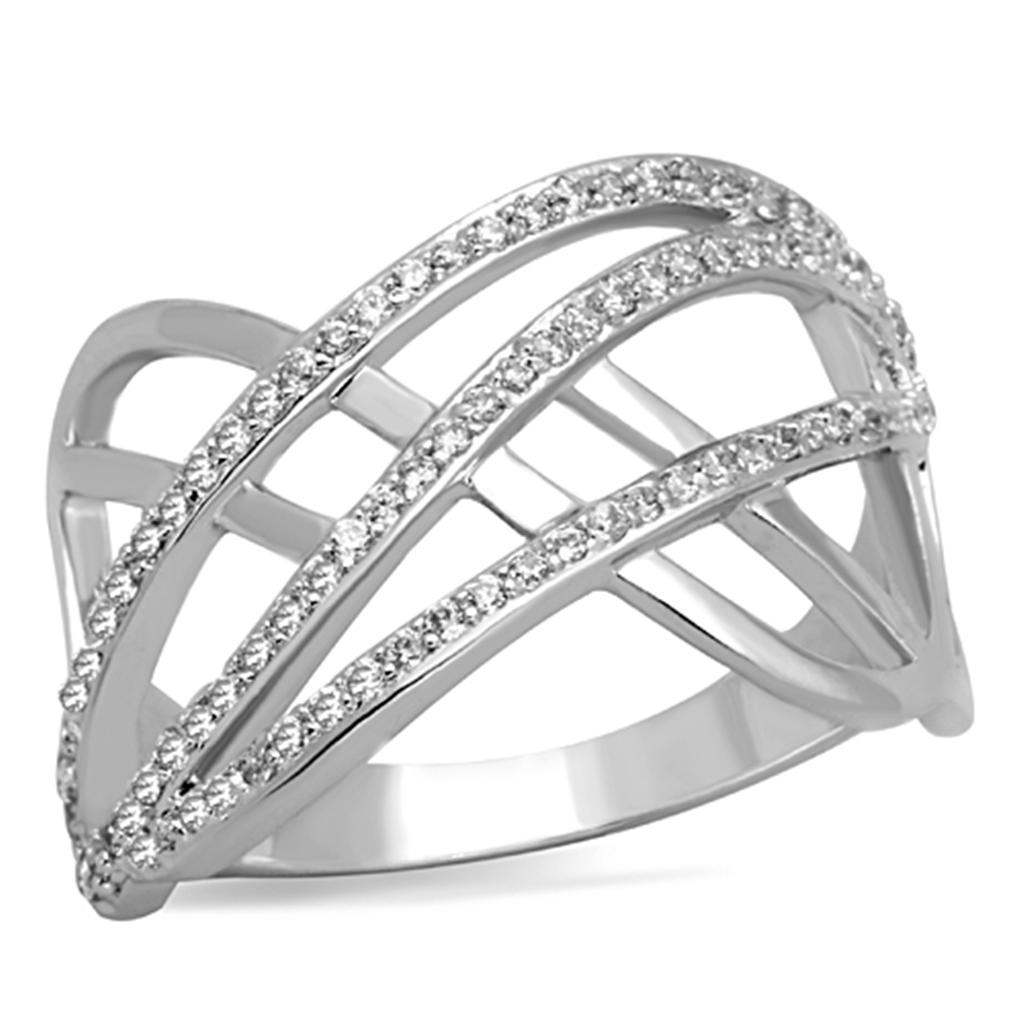 JCE823 Rhodium Brass Ring with AAA Grade CZ in Clear