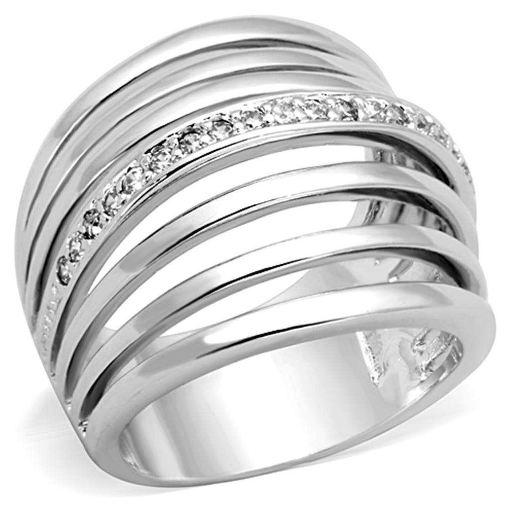 JCE837 Rhodium Brass Ring with AAA Grade CZ in Clear