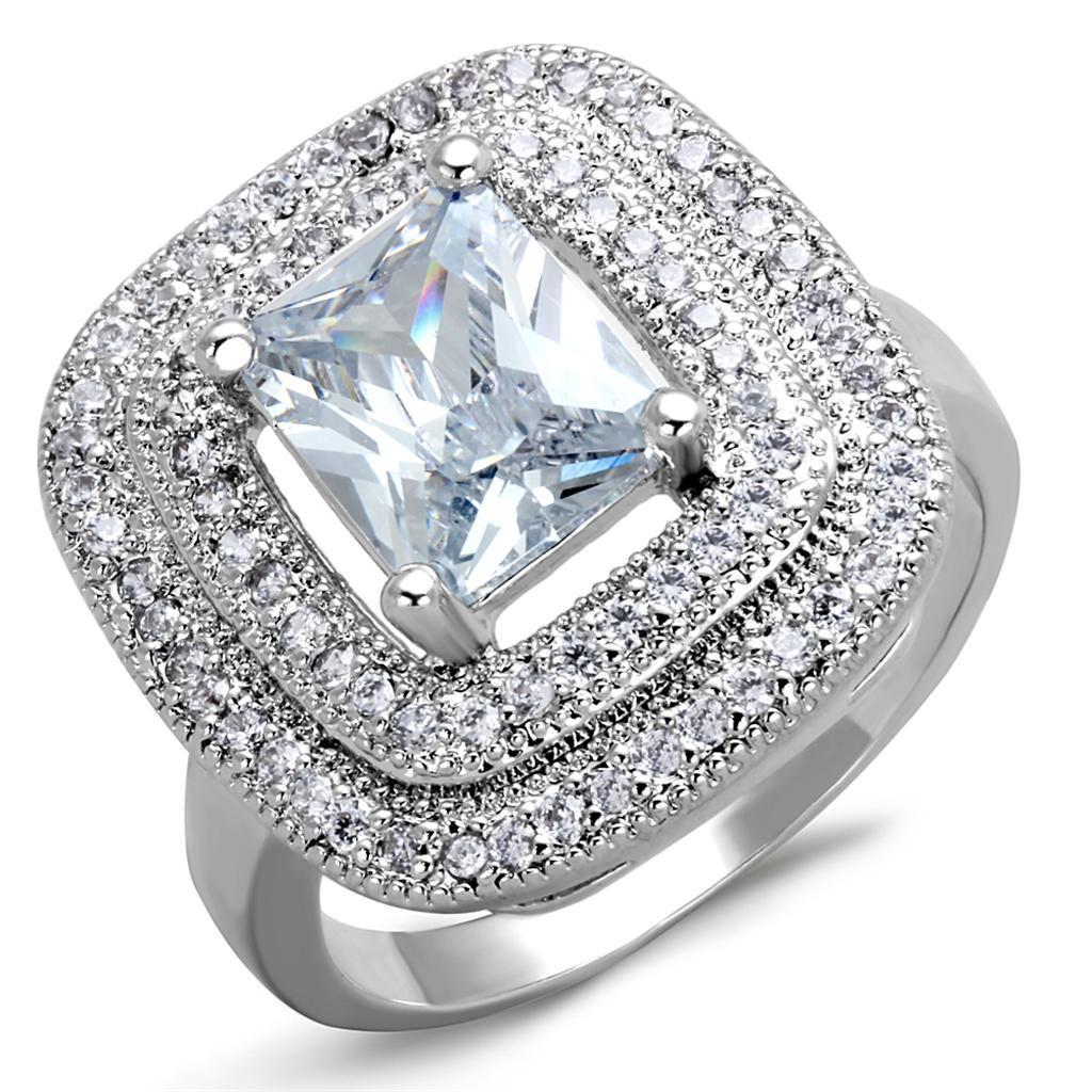 JCE839 Rhodium Brass Ring with AAA Grade CZ in Clear