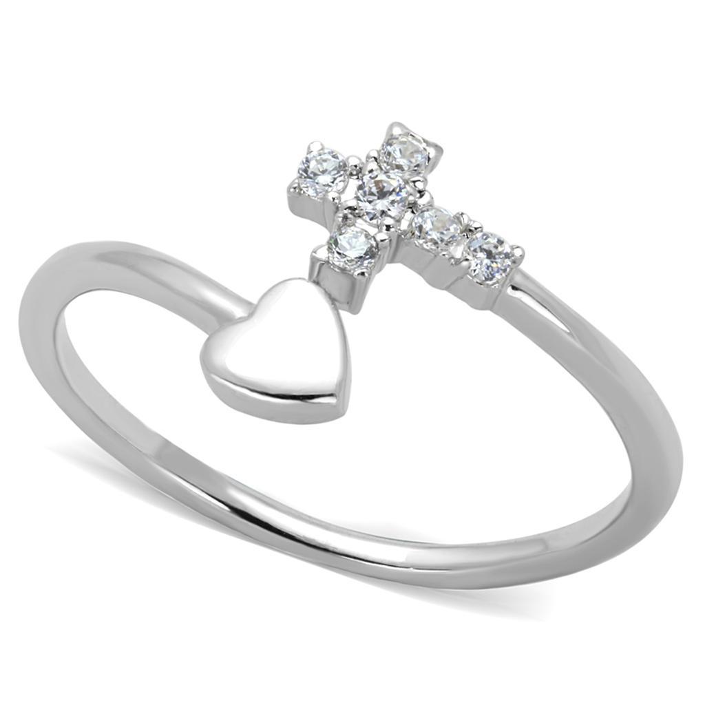 JCE860 Rhodium Brass Ring with AAA Grade CZ in Clear