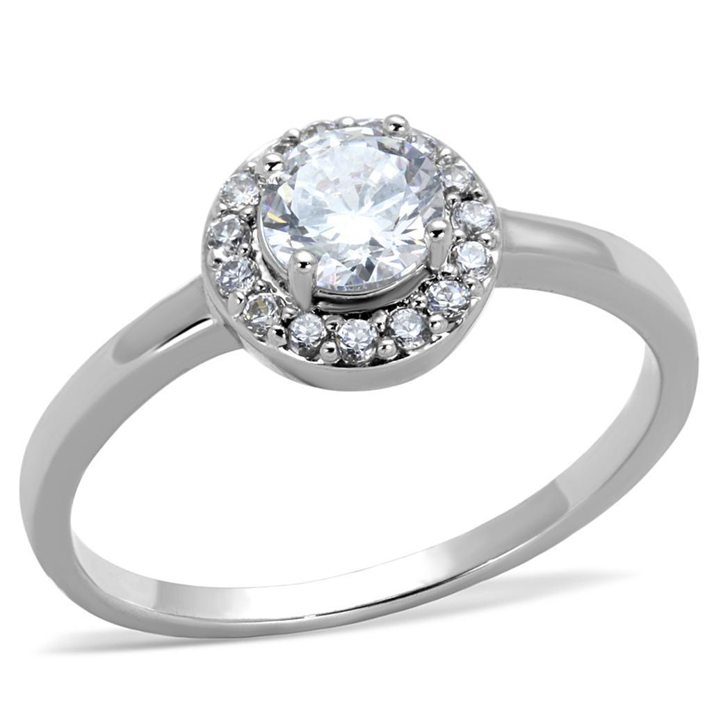 JCE863 Rhodium Brass Ring with AAA Grade CZ in Clear