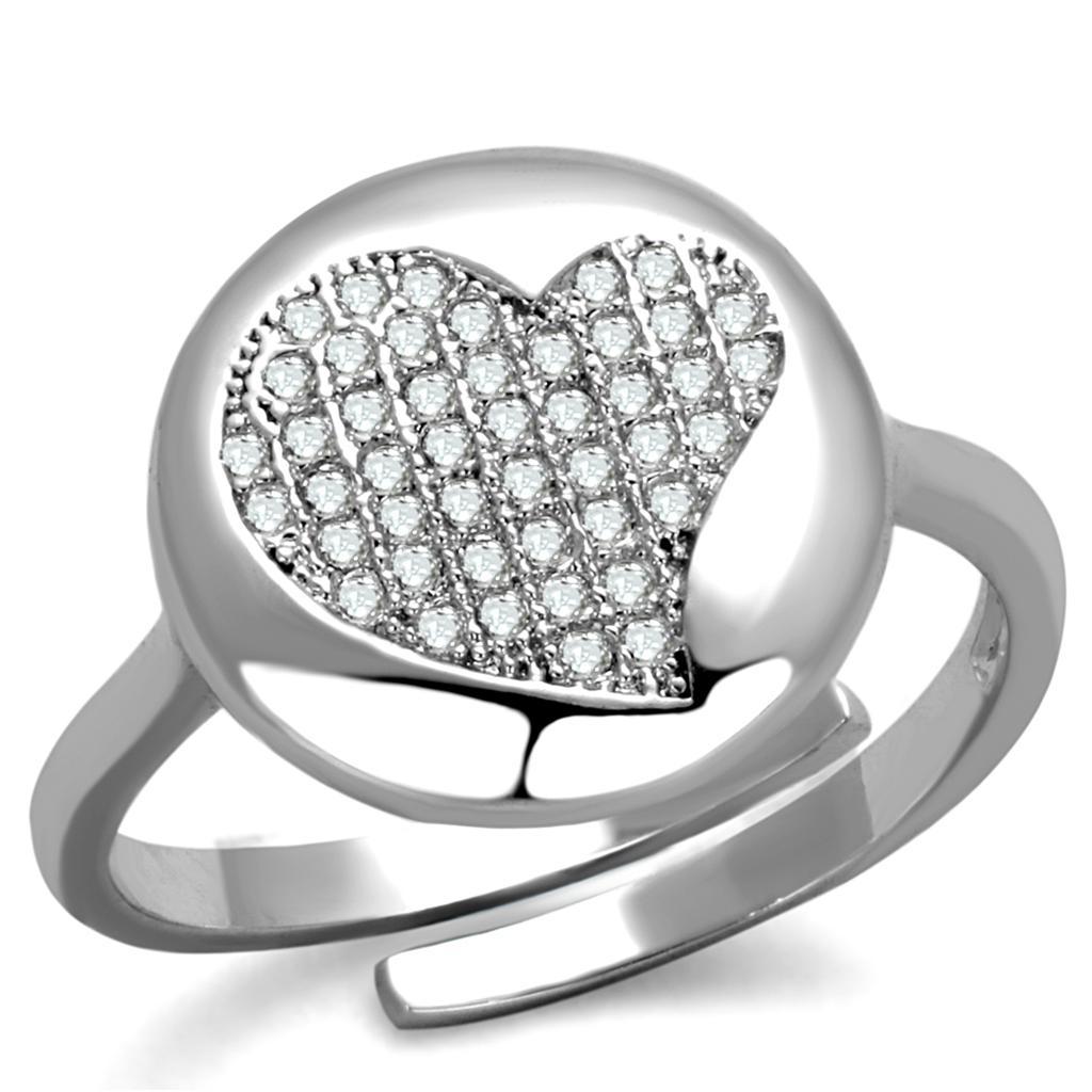JCE864 Rhodium Brass Ring with AAA Grade CZ in Clear