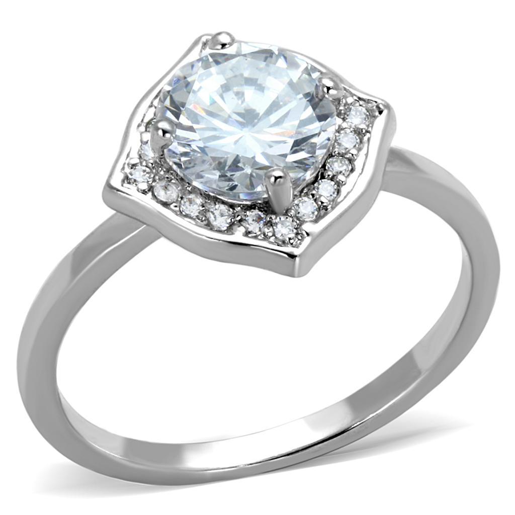 JCE877 Rhodium Brass Ring with AAA Grade CZ  in Clear