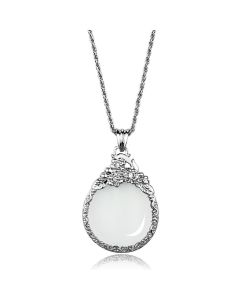 JCE920 Rhodium Brass Magnifier pendant with Top Grade Crystal  in Clear