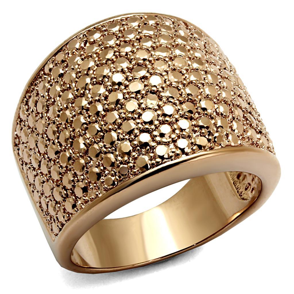 JCE935 IP Rose Gold(Ion Plating) Brass Ring with AAA Grade CZ in Metallic Light Gold