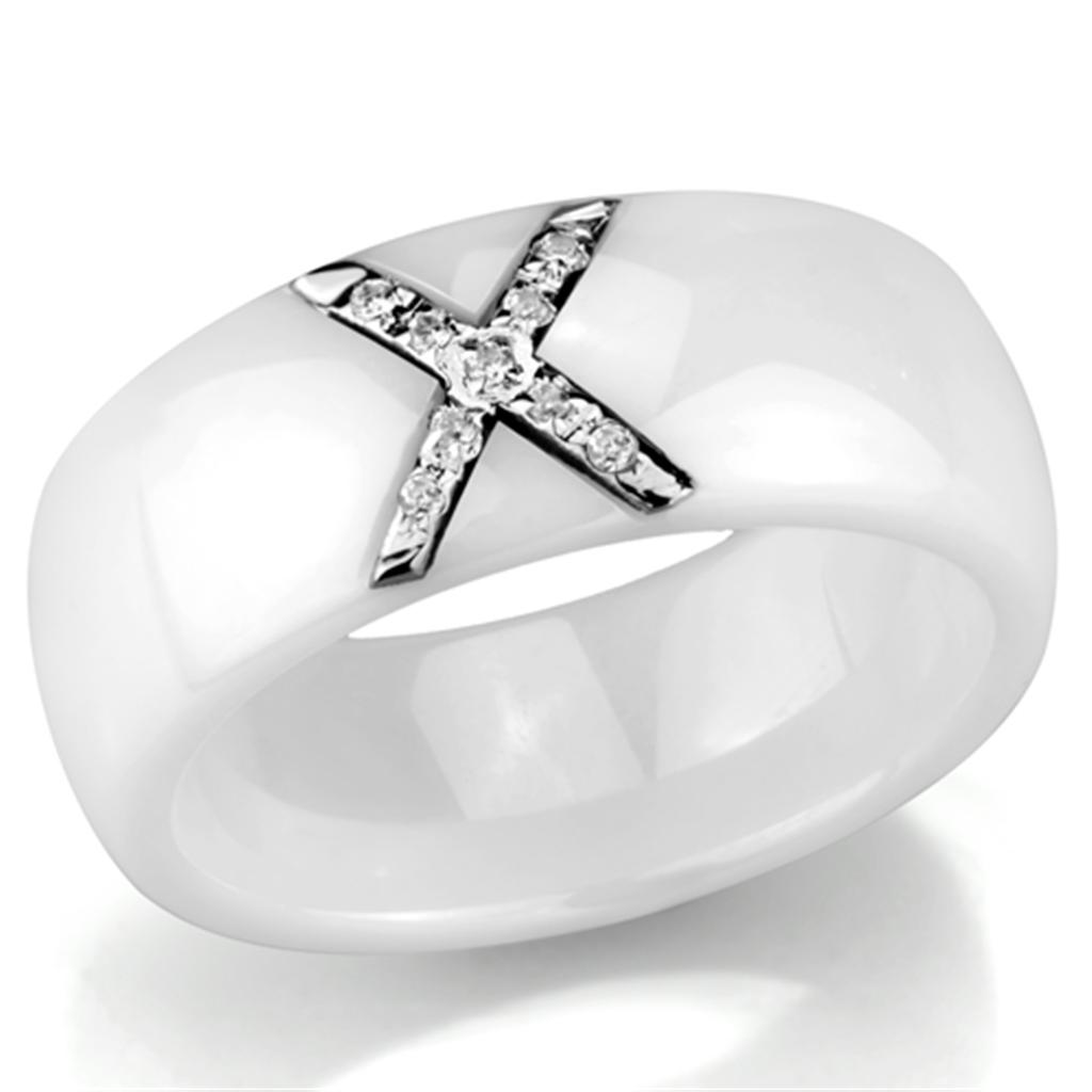 JCE948 High polished (no plating) Stainless Steel Ring with Ceramic in White