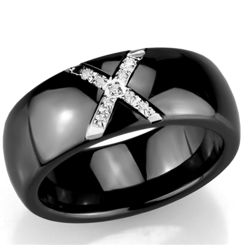 JCE949 High polished (no plating) Stainless Steel Ring with Ceramic in Jet