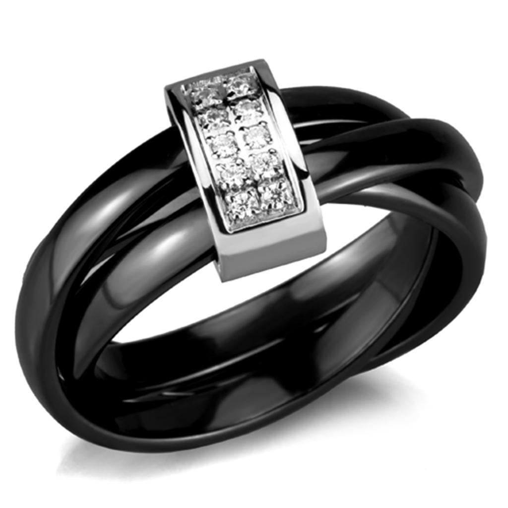 JCE950 High polished (no plating) Stainless Steel Ring with Ceramic in Jet