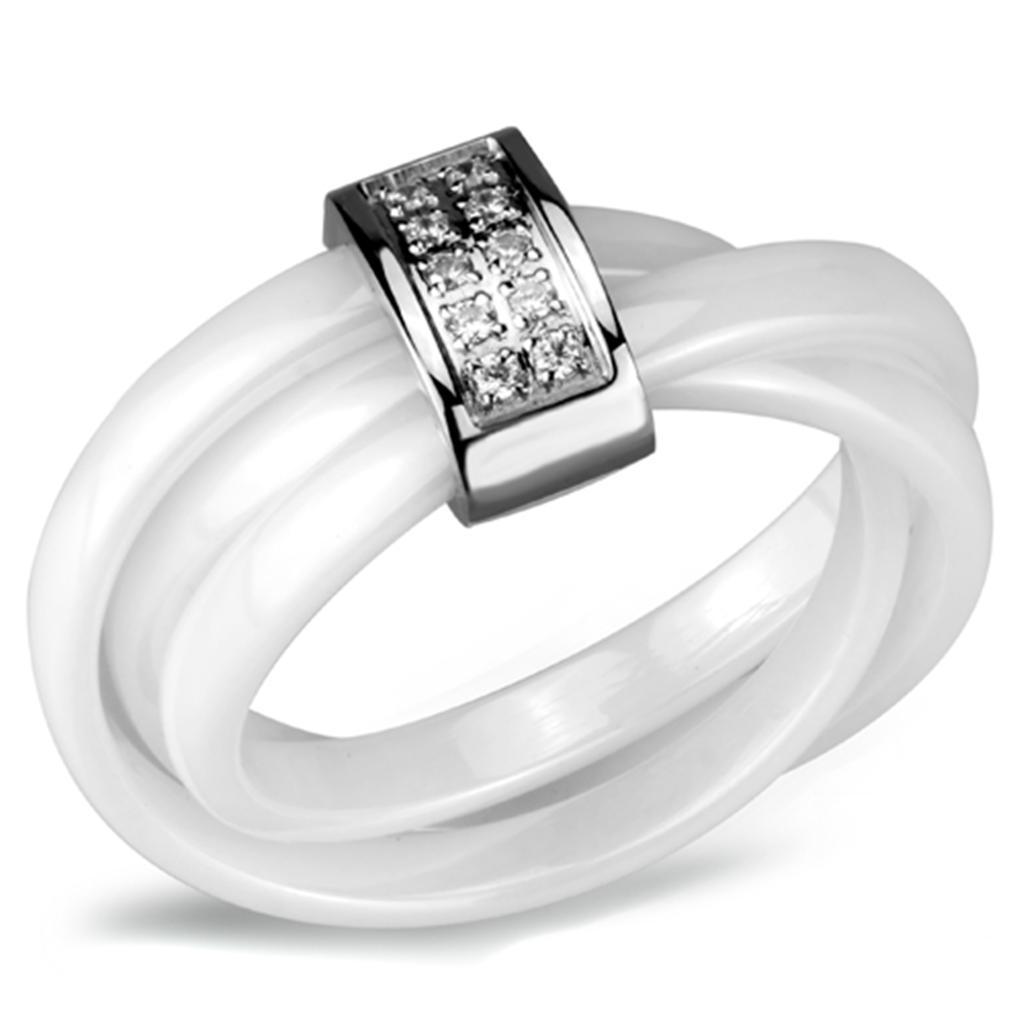 JCE951 High polished (no plating) Stainless Steel Ring with Ceramic in White