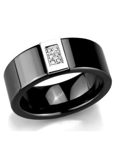 JCE953 High polished (no plating) Stainless Steel Ring with Ceramic in Jet