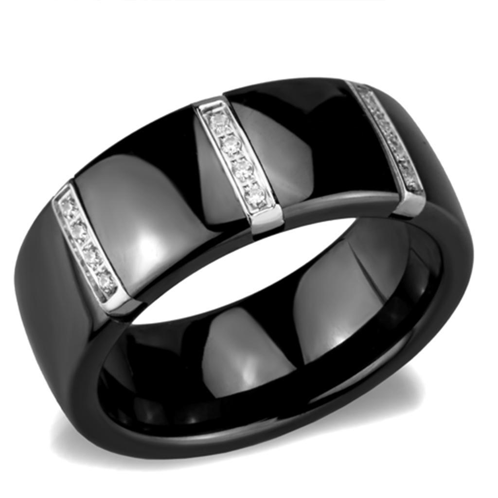 JCE956 High polished (no plating) Stainless Steel Ring with Ceramic in Jet