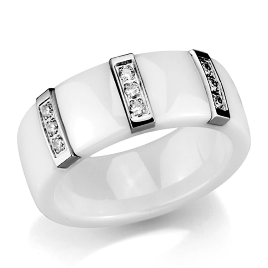 JCE957 High polished (no plating) Stainless Steel Ring with Ceramic in White
