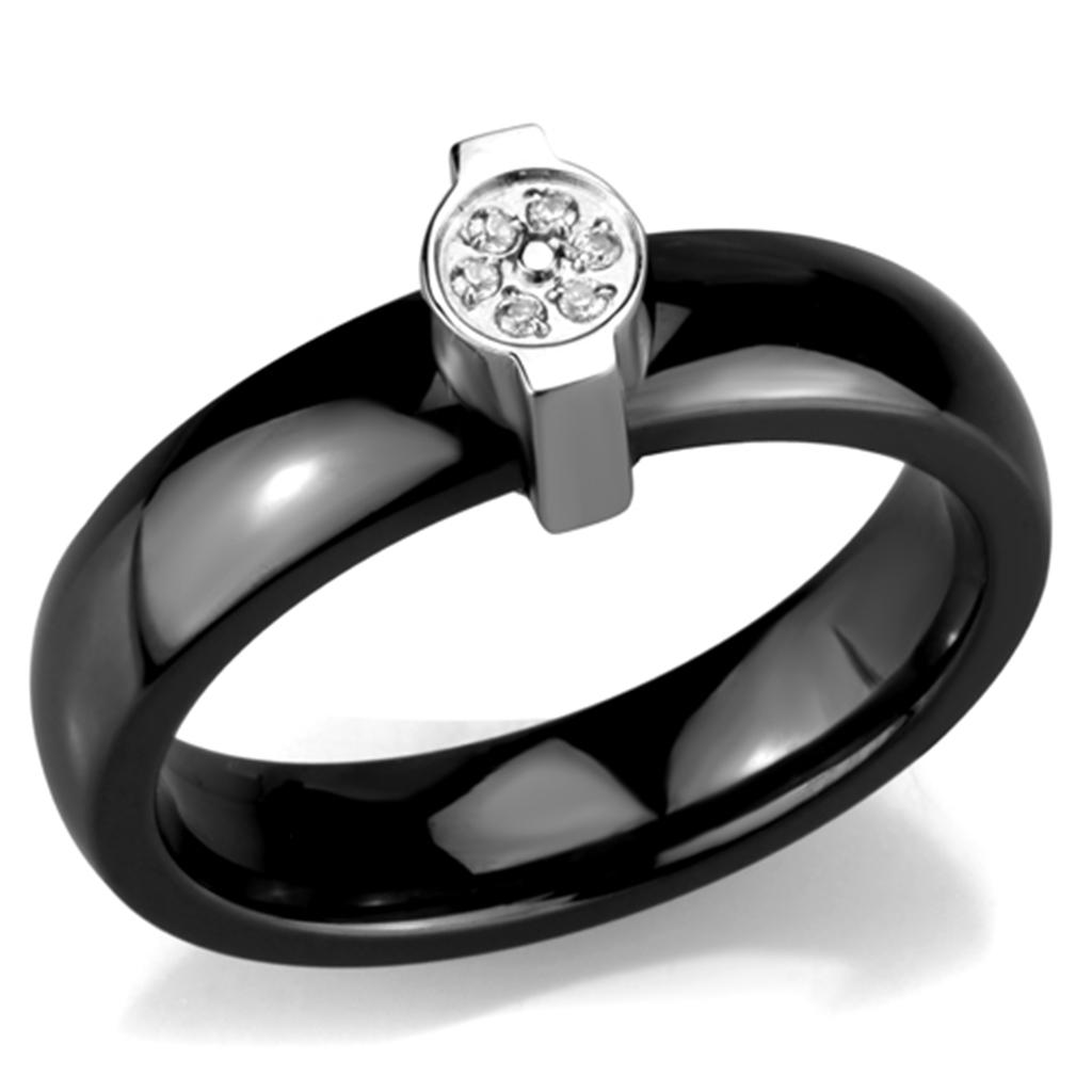 JCE959 High polished (no plating) Stainless Steel Ring with Ceramic in Jet