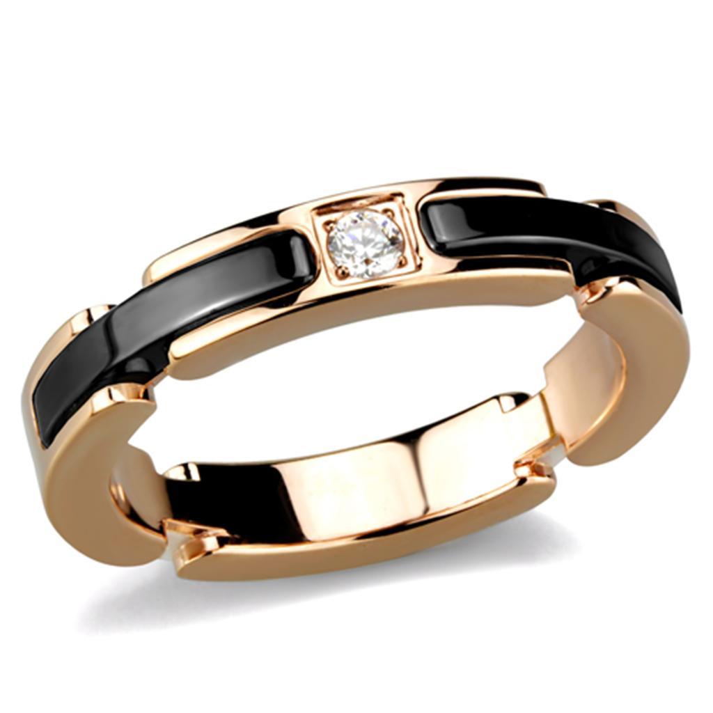 JCE960 IP Rose Gold(Ion Plating) Stainless Steel Ring with Ceramic in Jet