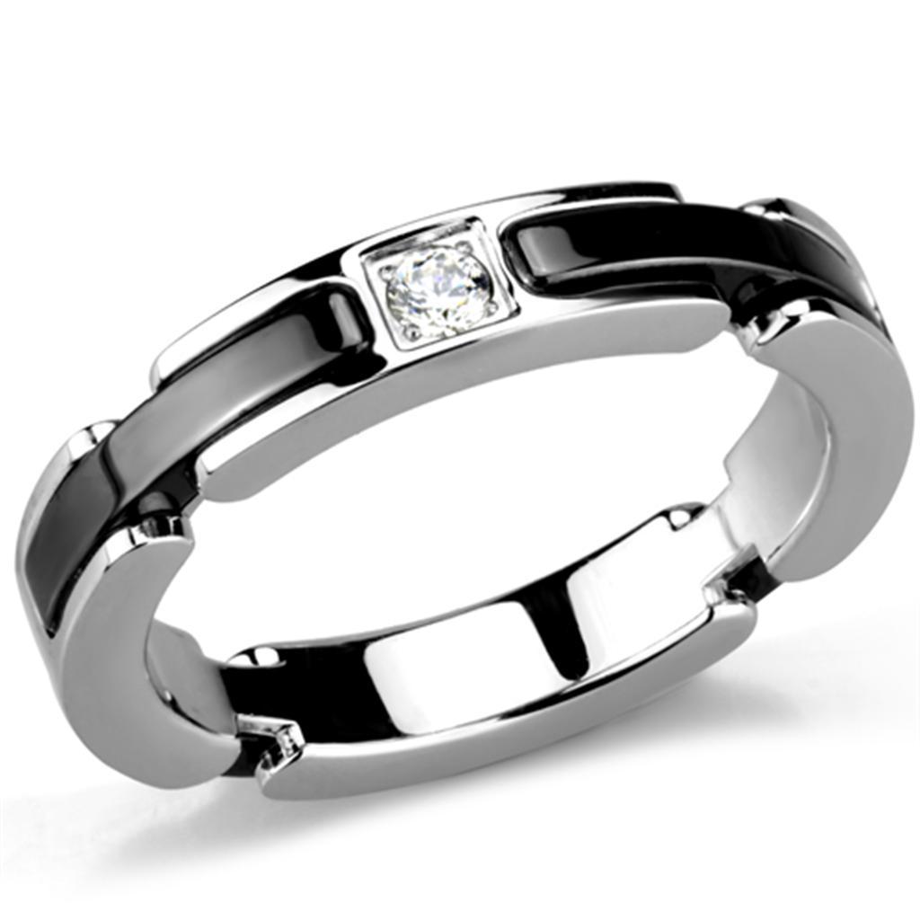 JCE962 High polished (no plating) Stainless Steel Ring with Ceramic in Jet