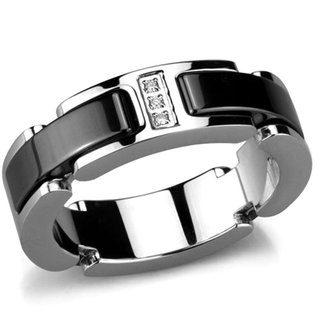 JCE966 High polished (no plating) Stainless Steel Ring with Ceramic in Jet