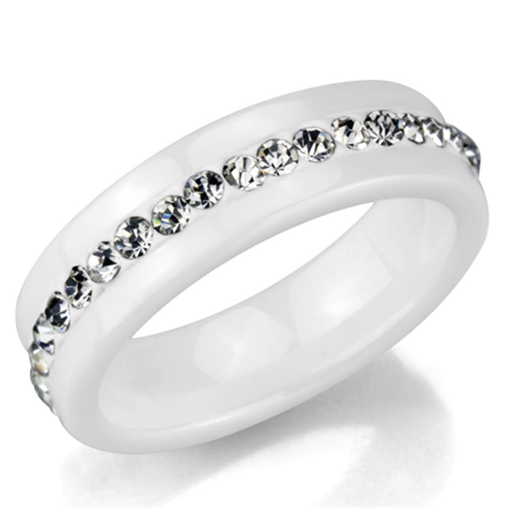 JCE968 High polished (no plating) Stainless Steel Ring with Ceramic in White