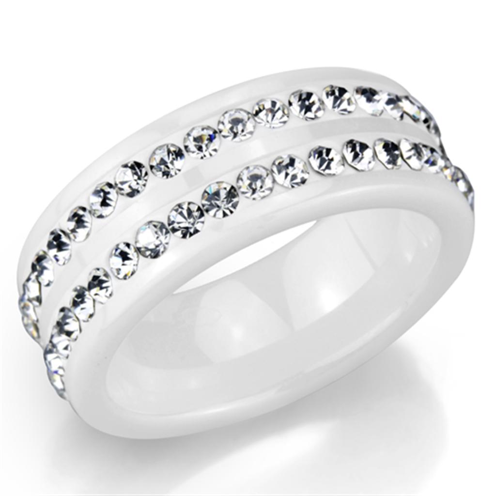 JCE970 High polished (no plating) Stainless Steel Ring with Ceramic in White