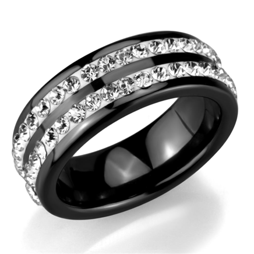 JCE971 High polished (no plating) Stainless Steel Ring with Ceramic in Jet