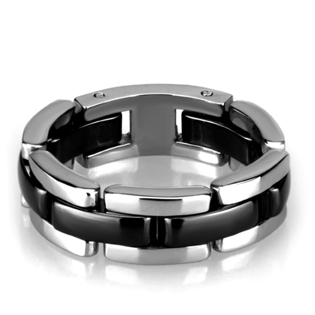 JCE972 High polished (no plating) Stainless Steel Ring with Ceramic in Jet
