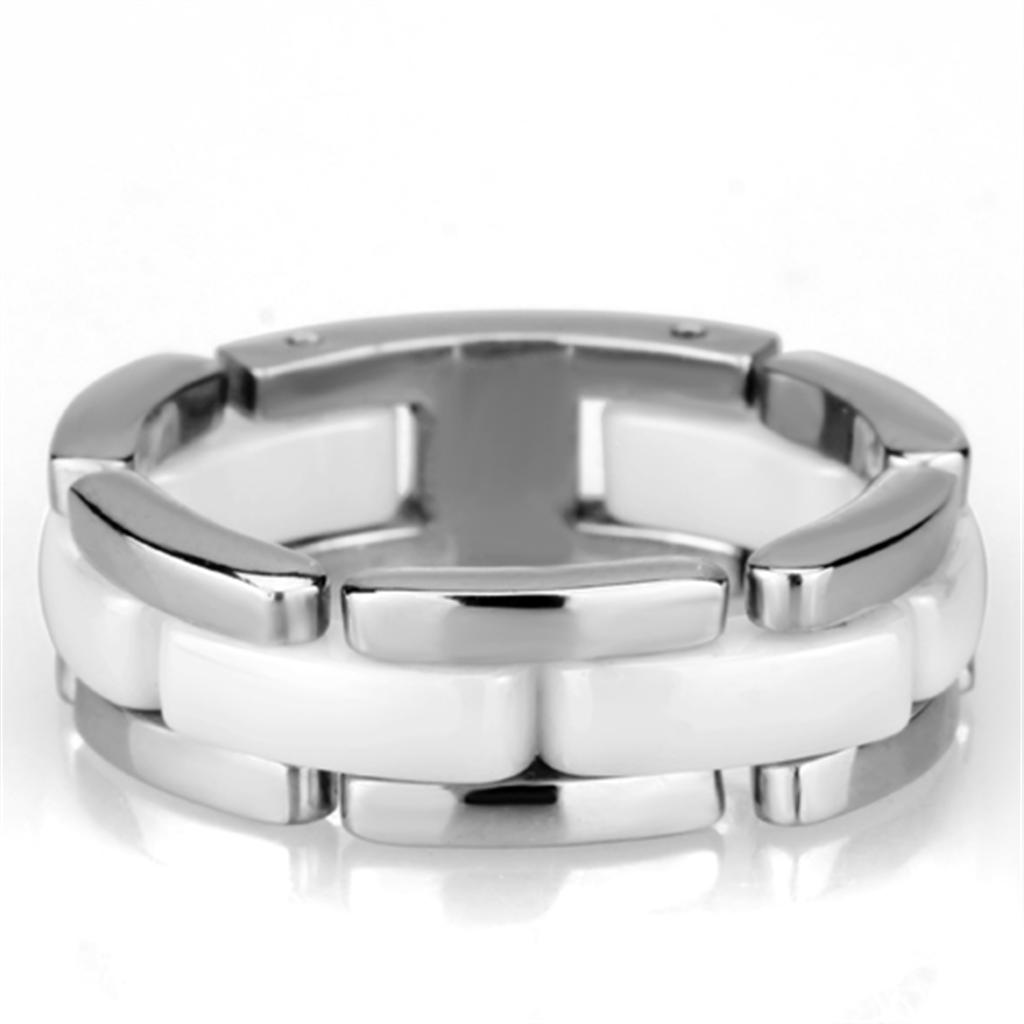 JCE973 High polished (no plating) Stainless Steel Ring with Ceramic in White