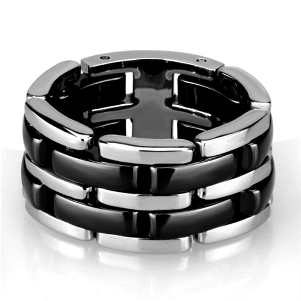 JCE974 High polished (no plating) Stainless Steel Ring with Ceramic in Jet