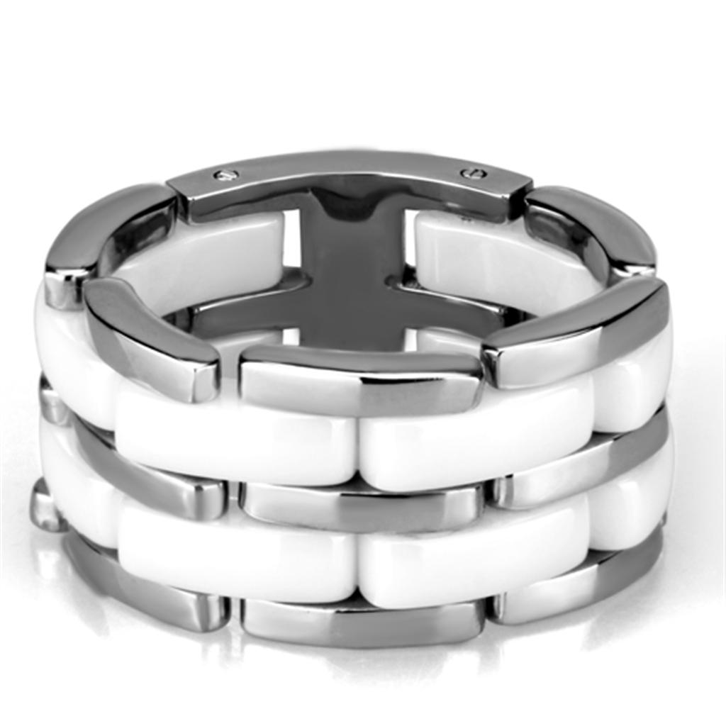 JCE975 High polished (no plating) Stainless Steel Ring with Ceramic in White