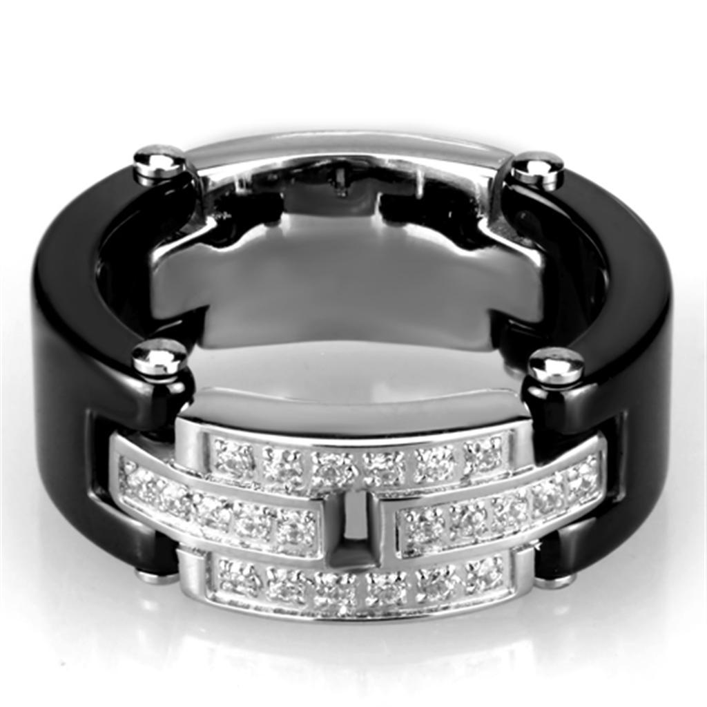 JCE976 High polished (no plating) Stainless Steel Ring with Ceramic in Jet