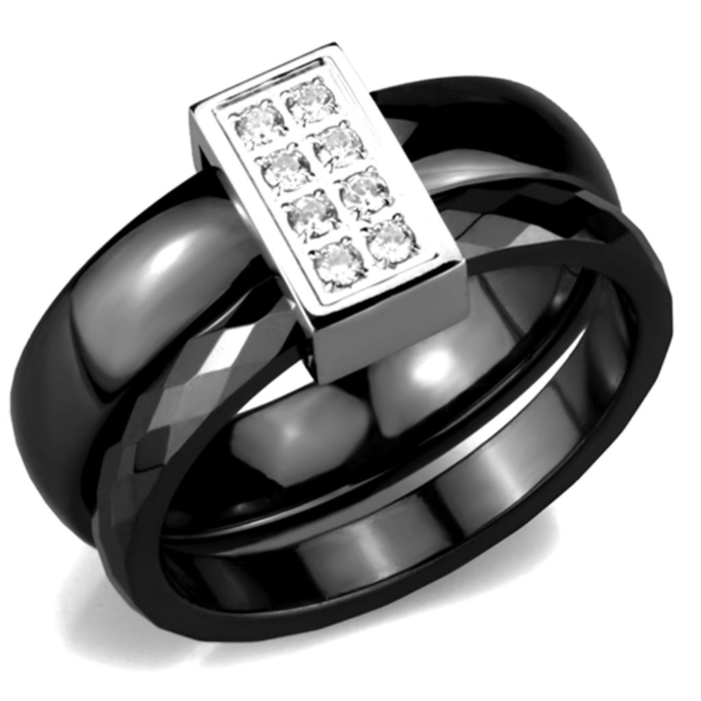 JCE978 High polished (no plating) Stainless Steel Ring with Ceramic in Jet