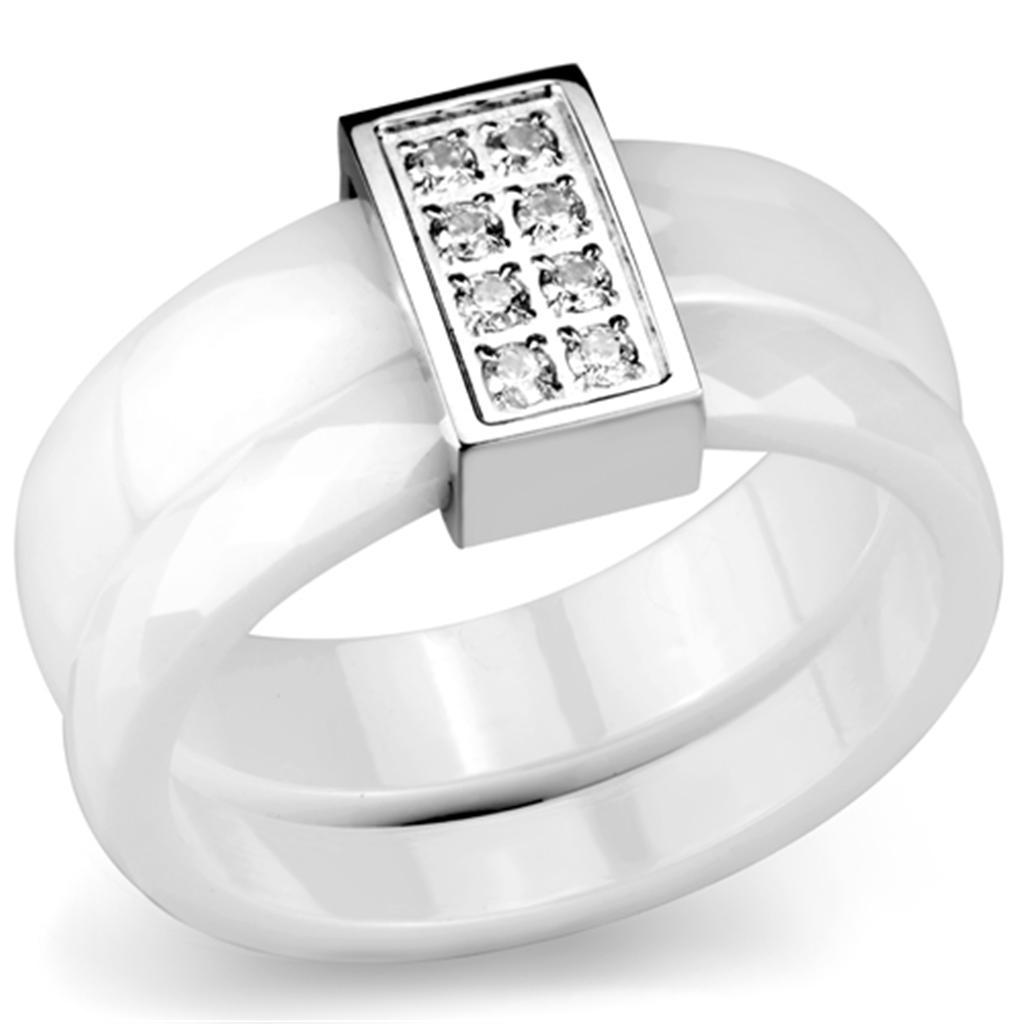 JCE979 High polished (no plating) Stainless Steel Ring with Ceramic in White