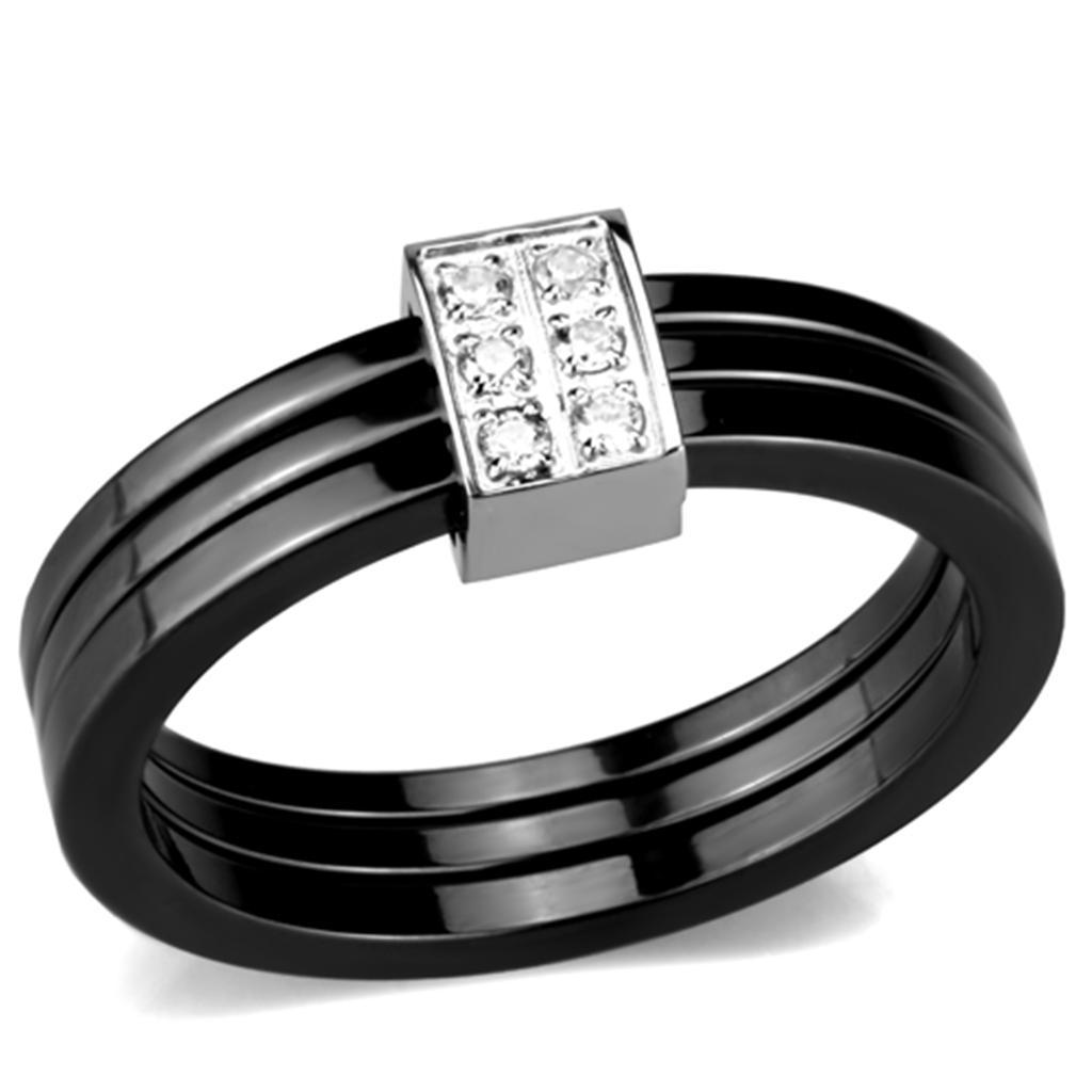 JCE980 High polished (no plating) Stainless Steel Ring with Ceramic in Jet