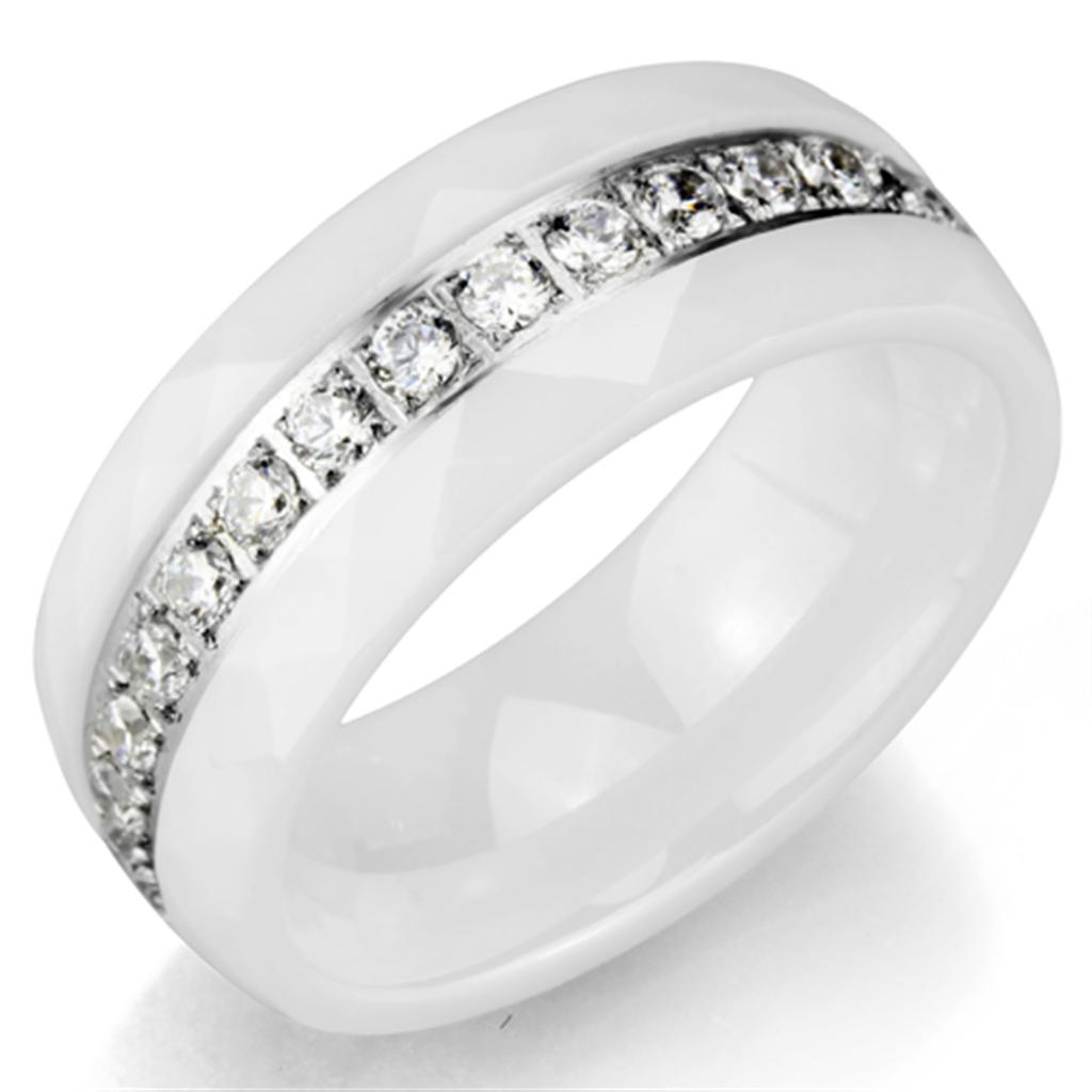 JCE983 High polished (no plating) Stainless Steel Ring with Ceramic in White